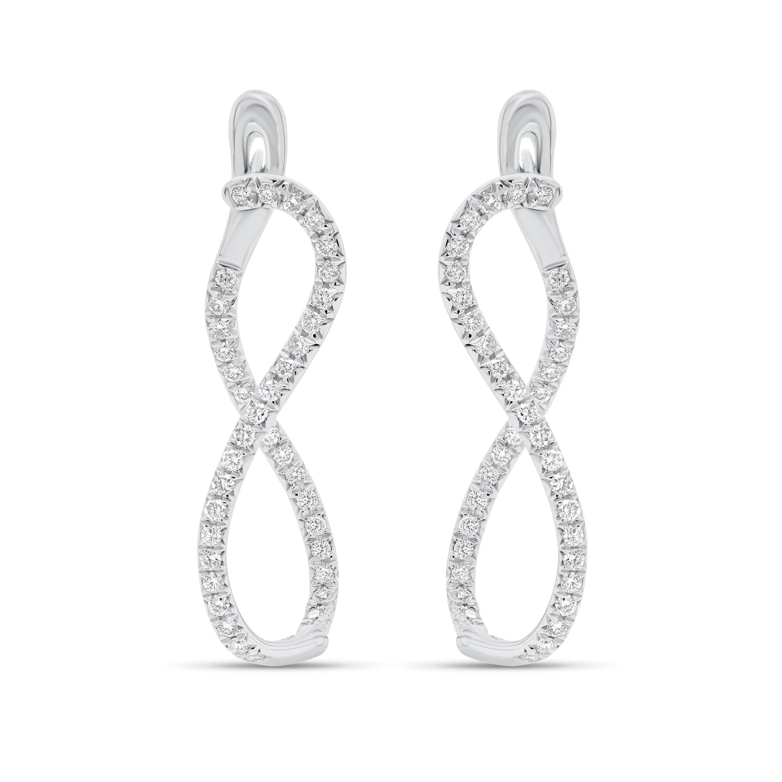 Diamond infinity hoop earrings - 18K gold weighing 4.34 grams  - 78 round diamonds totaling 0.73 carats