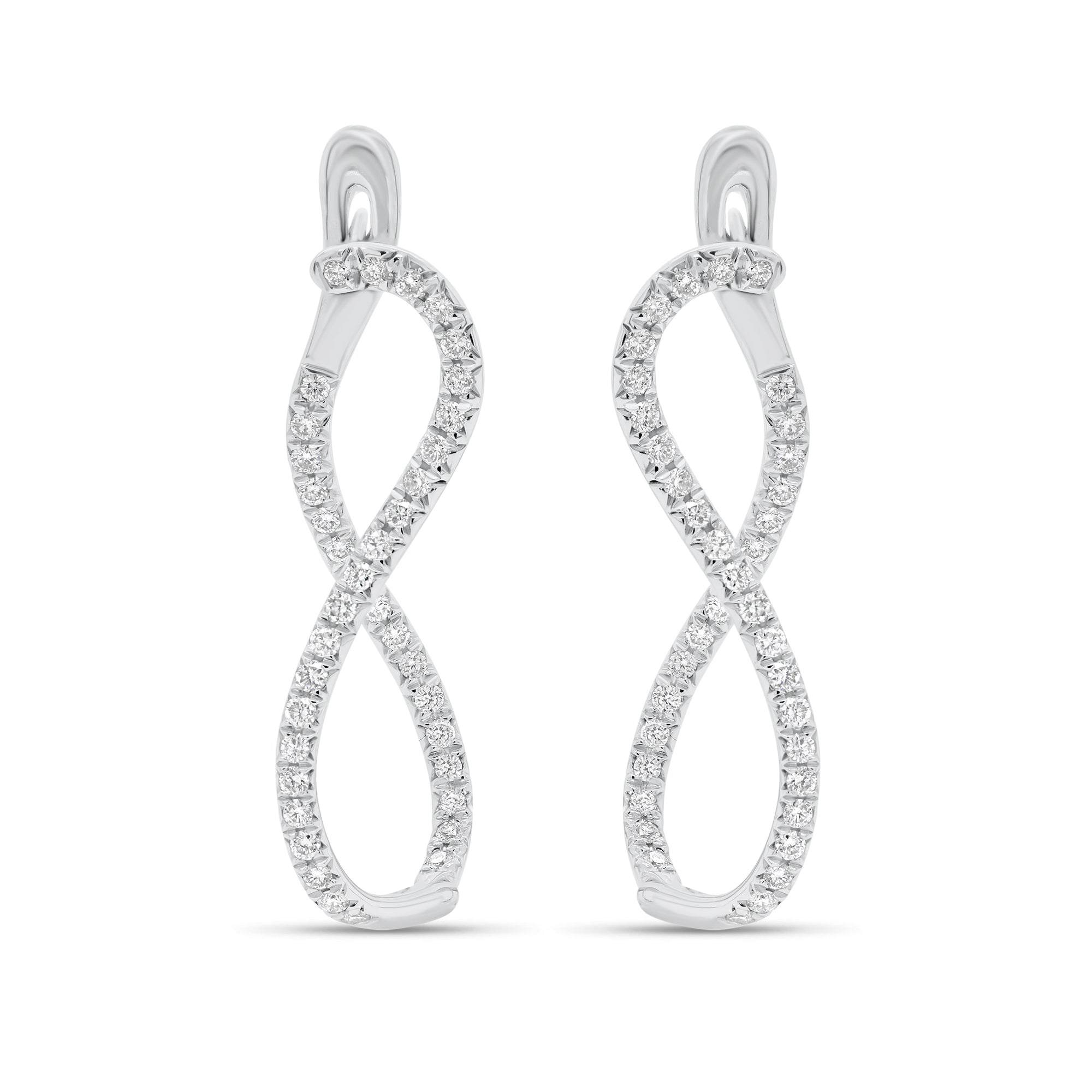 Diamond infinity hoop earrings - 18K gold weighing 4.34 grams  - 78 round diamonds totaling 0.73 carats