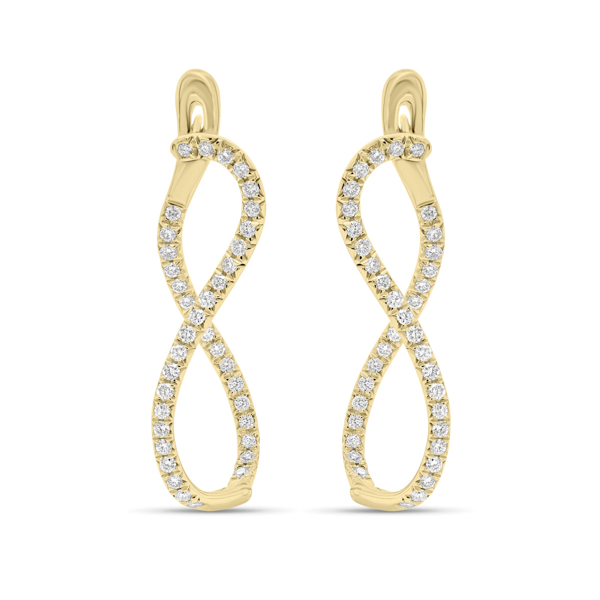 Diamond infinity hoop earrings - 18K gold weighing 4.34 grams - 78 round diamonds totaling 0.73 carats