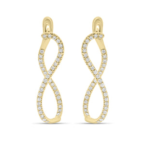 Diamond infinity hoop earrings - 18K gold weighing 4.34 grams - 78 round diamonds totaling 0.73 carats