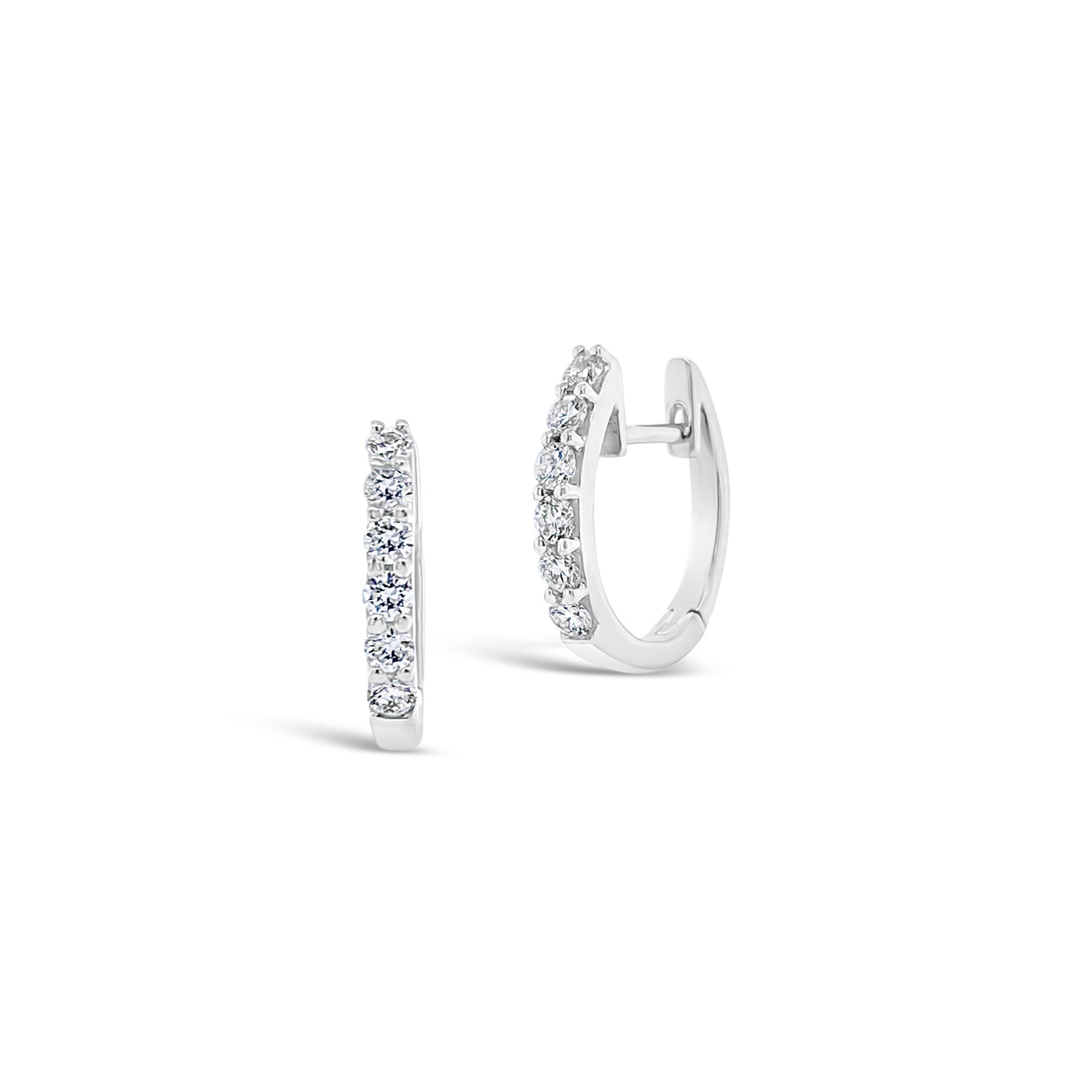 Diamond tiny huggie earrings -18K gold weighing 2.26 grams  -12 round diamonds totaling 0.33 carats