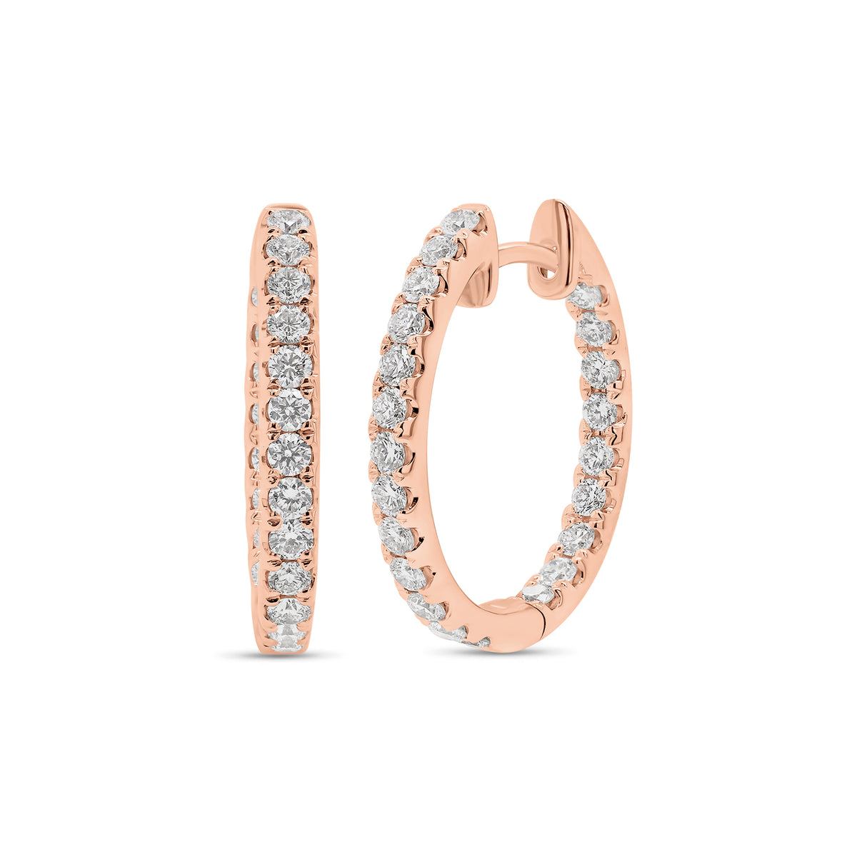 18K gold weighing 4.49 grams featuring 44 round diamonds weighing 0.98 carats iamond Interior & Exterior Huggie Earrings | Nuha Jewelers