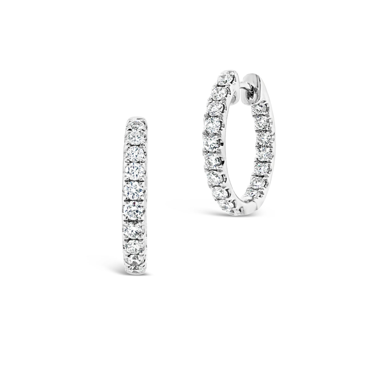 Inside/Outside Diamond Huggie Earrings -14k gold weighing 4.81 grams  -34 round diamonds weighing 1.32 carats