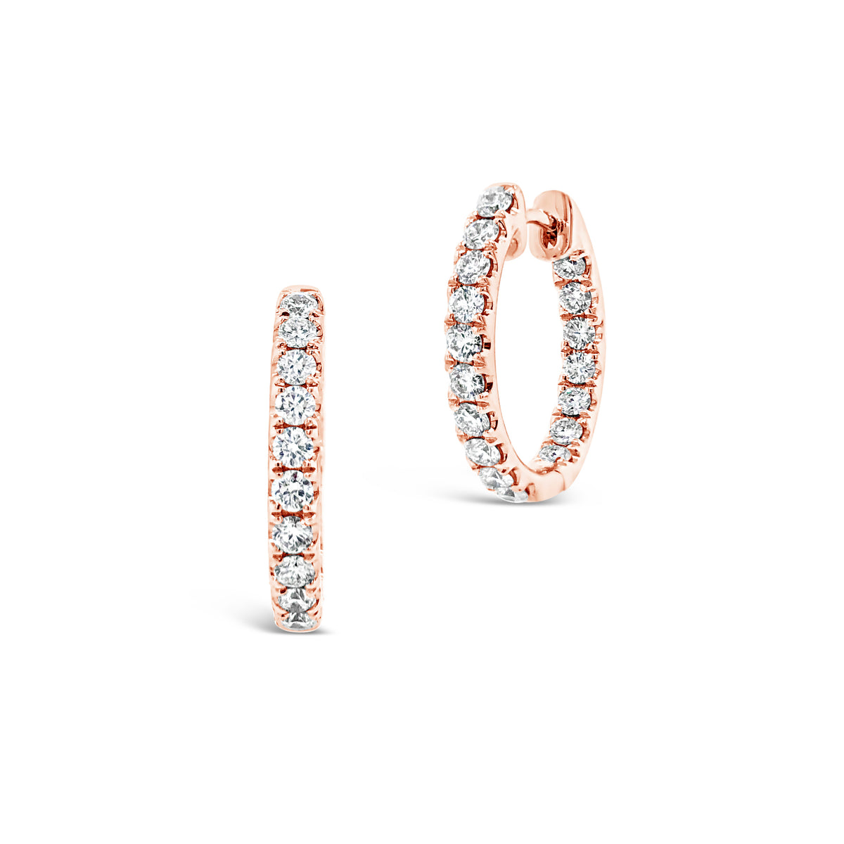 Inside/Outside Diamond Huggie Earrings -14k gold weighing 4.81 grams  -34 round diamonds weighing 1.32 carats
