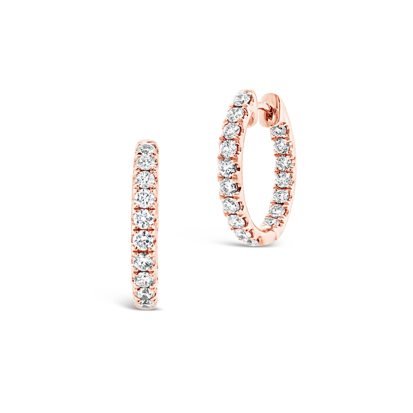 Inside/Outside Diamond Huggie Earrings -14k gold weighing 4.81 grams  -34 round diamonds weighing 1.32 carats