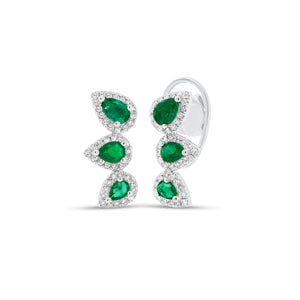 Green Emerald Pear-Shaped Diamond Ear Climbers-14K gold weighing 2.25 grams  -86 round diamonds weighing 0.20 carats  -6 emeralds weighing 0.53 carats