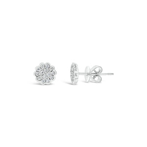 Diamond Floral Stud Earrings - 14K white gold weighing 1.82 grams - 28 round diamonds totaling 0.18 carats