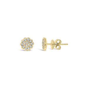 Diamond Floral Stud Earrings - 14K yellow gold weighing 1.82 grams - 28 round diamonds totaling 0.18 carats