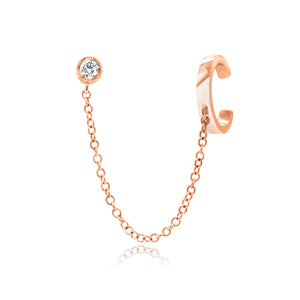Ear Cuff with Chain and Bezel-Set Diamond Stud - 14K rose gold weighing 1.14 grams - 1 round diamond totaling 0.05 ct.