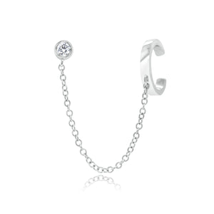 Ear Cuff with Chain and Bezel-Set Diamond Stud - 14K white gold weighing 1.14 grams - 1 round diamond totaling 0.05 ct.