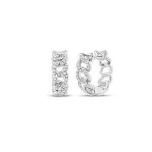 Diamond Curb Chain Huggie Earrings - 14K gold weighing 2.37 grams  - 80 round diamonds totaling 0.18 carats