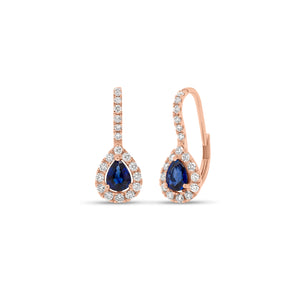 Sapphire & Diamond Teardrop Lever-Back Earrings  - 18K gold weighing 2.48 grams  - 2 sapphires totaling 0.71 carats  - 38 round diamonds totaling 0.40 carats