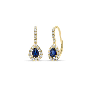 Sapphire & Diamond Teardrop Lever-Back Earrings  - 18K gold weighing 2.48 grams  - 2 sapphires totaling 0.71 carats  - 38 round diamonds totaling 0.40 carats
