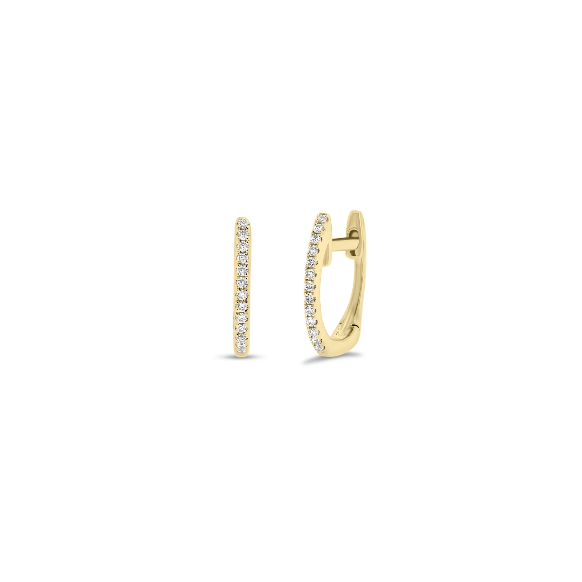 Diamond Slim Huggie Earrings - 18K gold weighing 1.05 grams  - 26 round diamonds totaling 0.06 carats