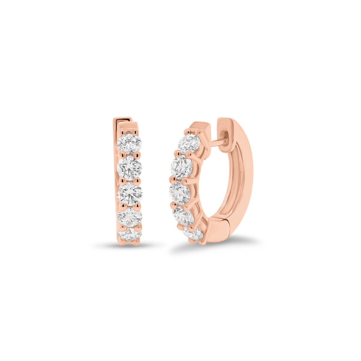 Prong-set diamond huggie earrings - 18K gold weighing 4.34 grams  - 10 round diamonds totaling 0.81 carats