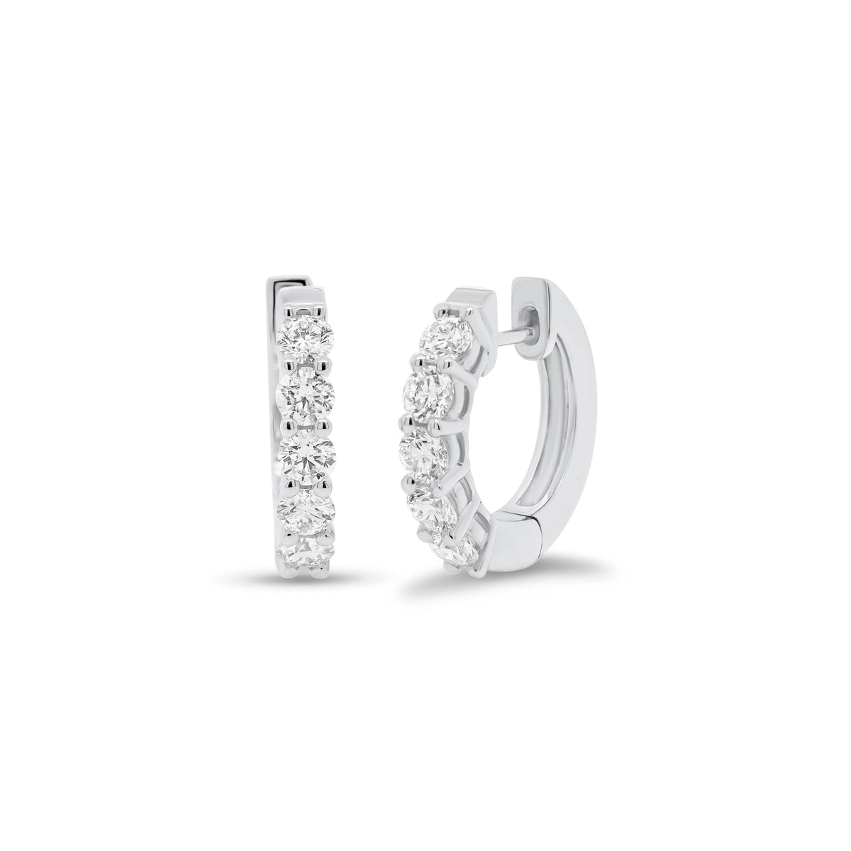 Prong-set diamond huggie earrings - 18K gold weighing 4.34 grams  - 10 round diamonds totaling 0.81 carats