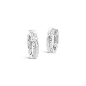 Half and Half Diamond and Gold Huggie Earrings -14k gold weighing 2.8 grams  - round diamonds weighing .08 carats