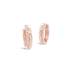 Half and Half Diamond and Gold Huggie Earrings -14k gold weighing 2.8 grams  - round diamonds weighing .08 carats