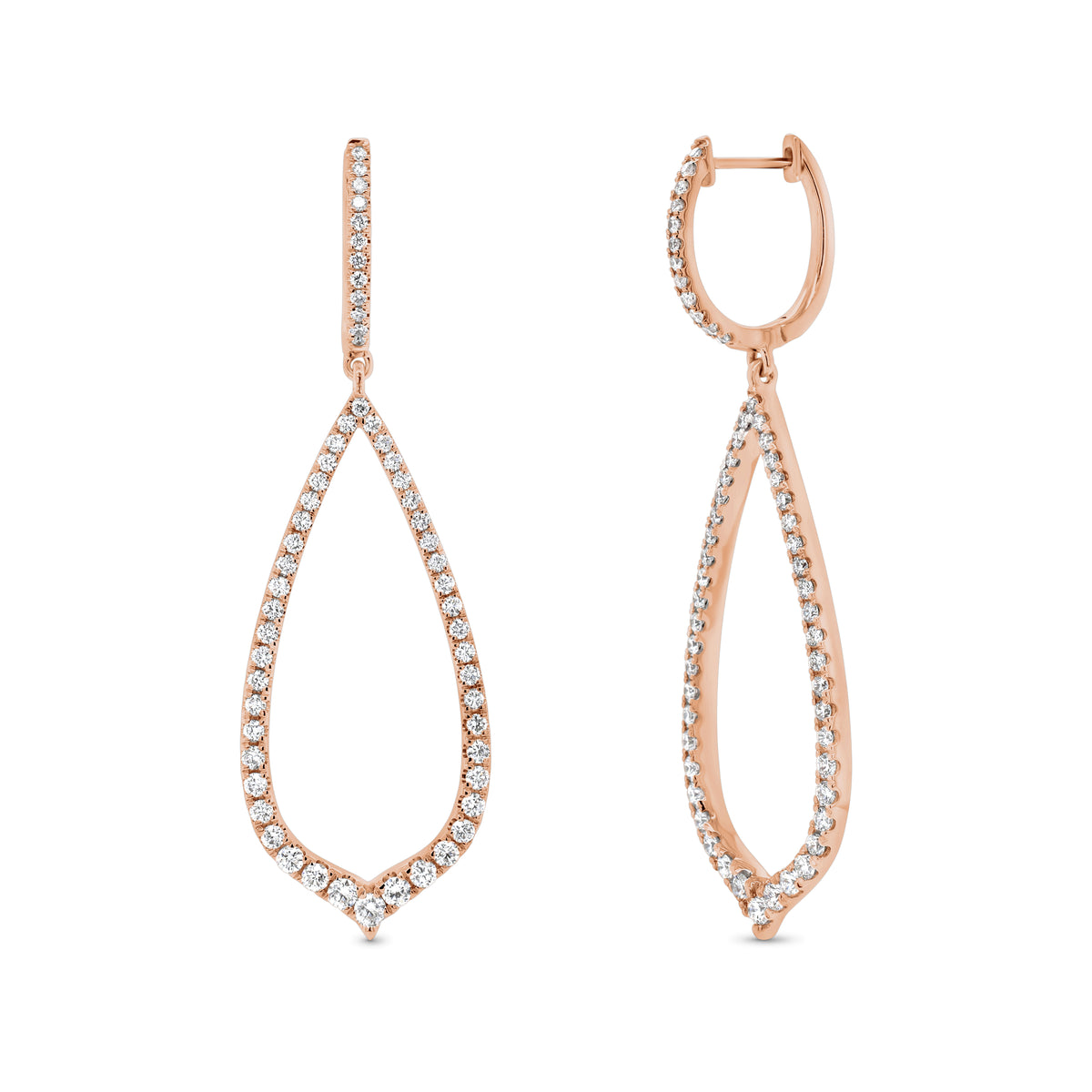 Diamond Arabesque Drop Earrings  - 18K gold weighing 6.58 grams  - 116 round diamonds totaling 1.22 carats