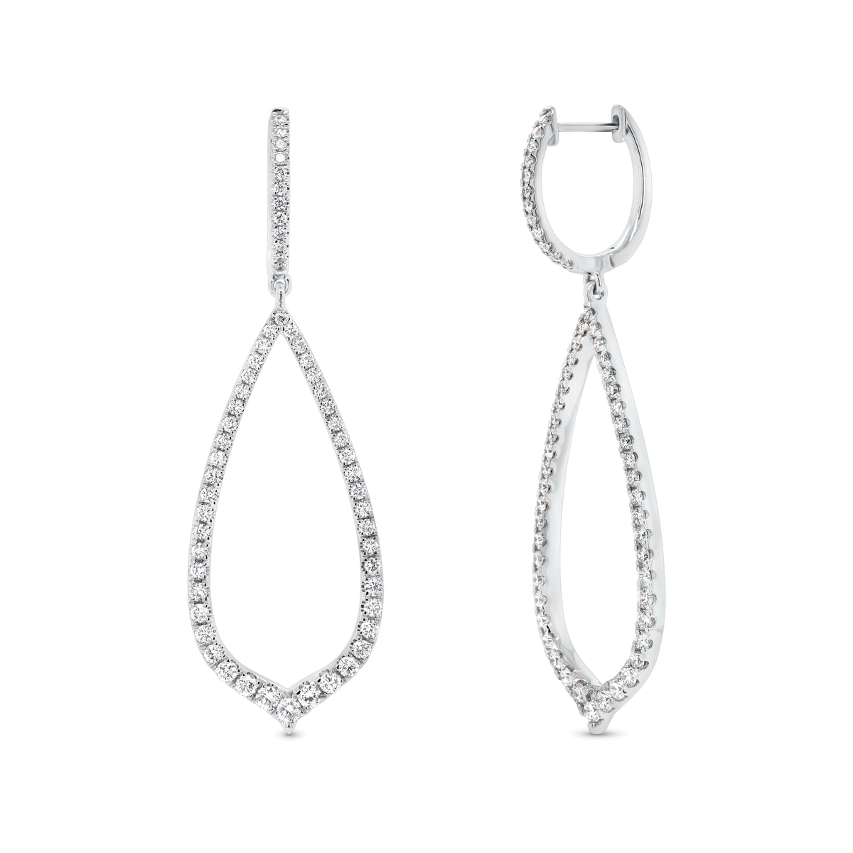Diamond Arabesque Drop Earrings  - 18K gold weighing 6.58 grams  - 116 round diamonds totaling 1.22 carats
