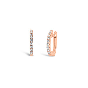 Diamond Small Huggie Earrings -14K rose gold weighing 1.24 grams  -18 round diamonds totaling 0.12 carats