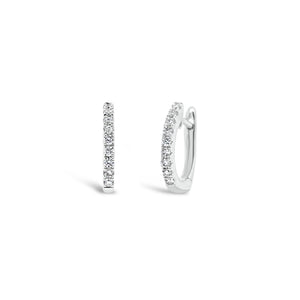 Diamond Small Huggie Earrings -14K white gold weighing 1.24 grams  -18 round diamonds totaling 0.12 carats