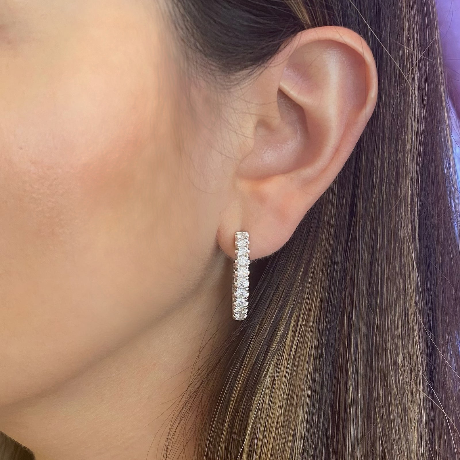 3 ct diamond interior & exterior hoop earrings - 18K gold weighing 9.50 grams  - 38 round diamonds totaling 3.06 carats