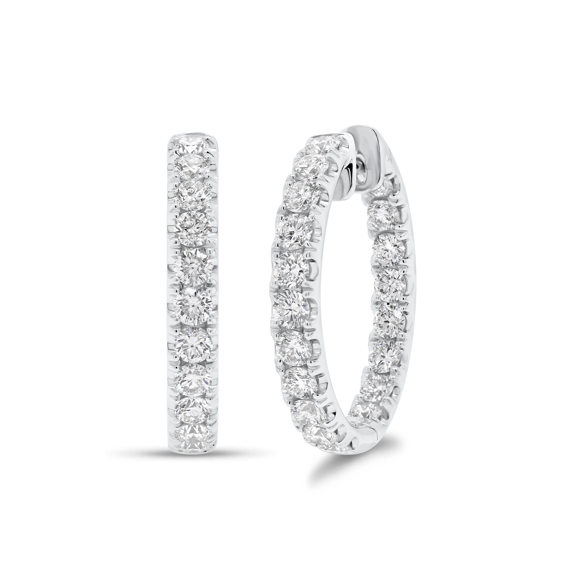 3 ct diamond interior & exterior hoop earrings - 18K gold weighing 9.50 grams  - 38 round diamonds totaling 3.06 carats