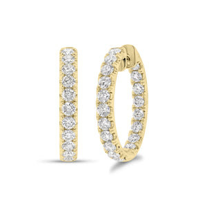 3 ct diamond interior & exterior hoop earrings - 18K gold weighing 9.50 grams  - 38 round diamonds totaling 3.06 carats