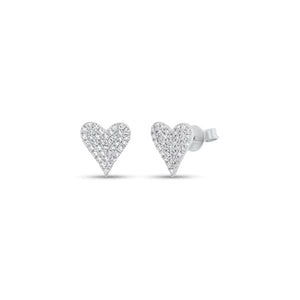 Pave Diamond Heart Stud Earrings - 14K white gold weighing 1.10 grams - 76 round diamonds totaling 0.19 carats