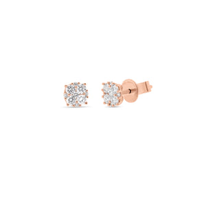 Small Diamond Cluster Stud Earrings - 18K rose gold weighing 1.37 grams - 18 round diamonds totaling 0.42 carats
