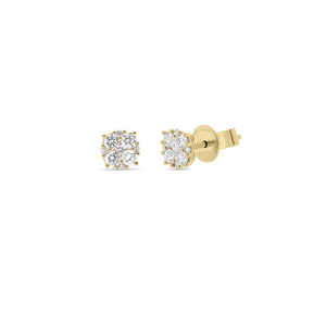 Small Diamond Cluster Stud Earrings - 18K yellow gold weighing 1.37 grams - 18 round diamonds totaling 0.42 carats