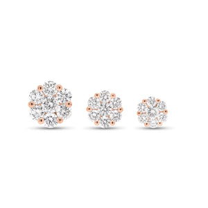 1.06 ct Diamond Cluster Stud Earrings - 18K rose gold weighing 1.87 grams - 2 round diamonds weighing 0.22 carats - 12 round diamonds weighing 0.84 carats