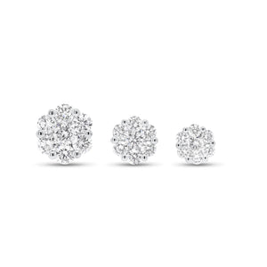 1.06 ct Diamond Cluster Stud Earrings - 18K white gold weighing 1.87 grams - 2 round diamonds weighing 0.22 carats - 12 round diamonds weighing 0.84 carats