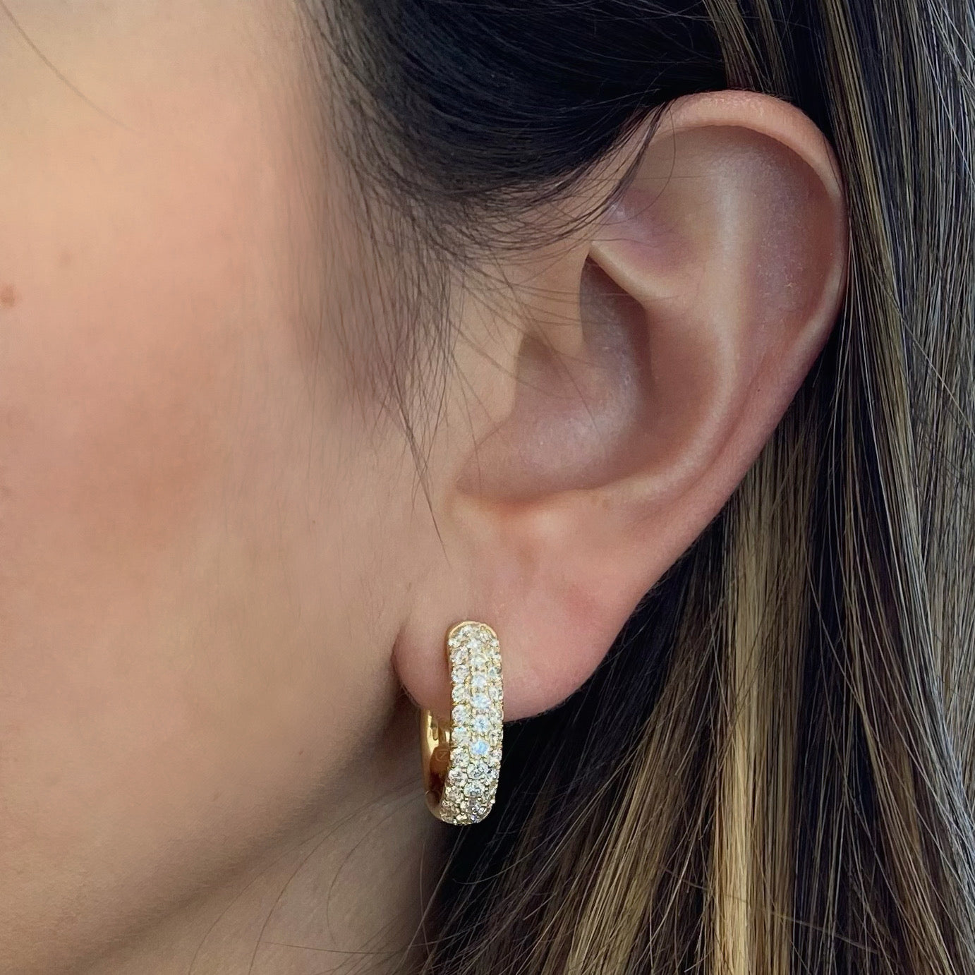 Pave Diamond Chubby Huggie Earrings - 14K gold weighing 6.65 grams  - 66 round diamonds totaling 1.78 carats