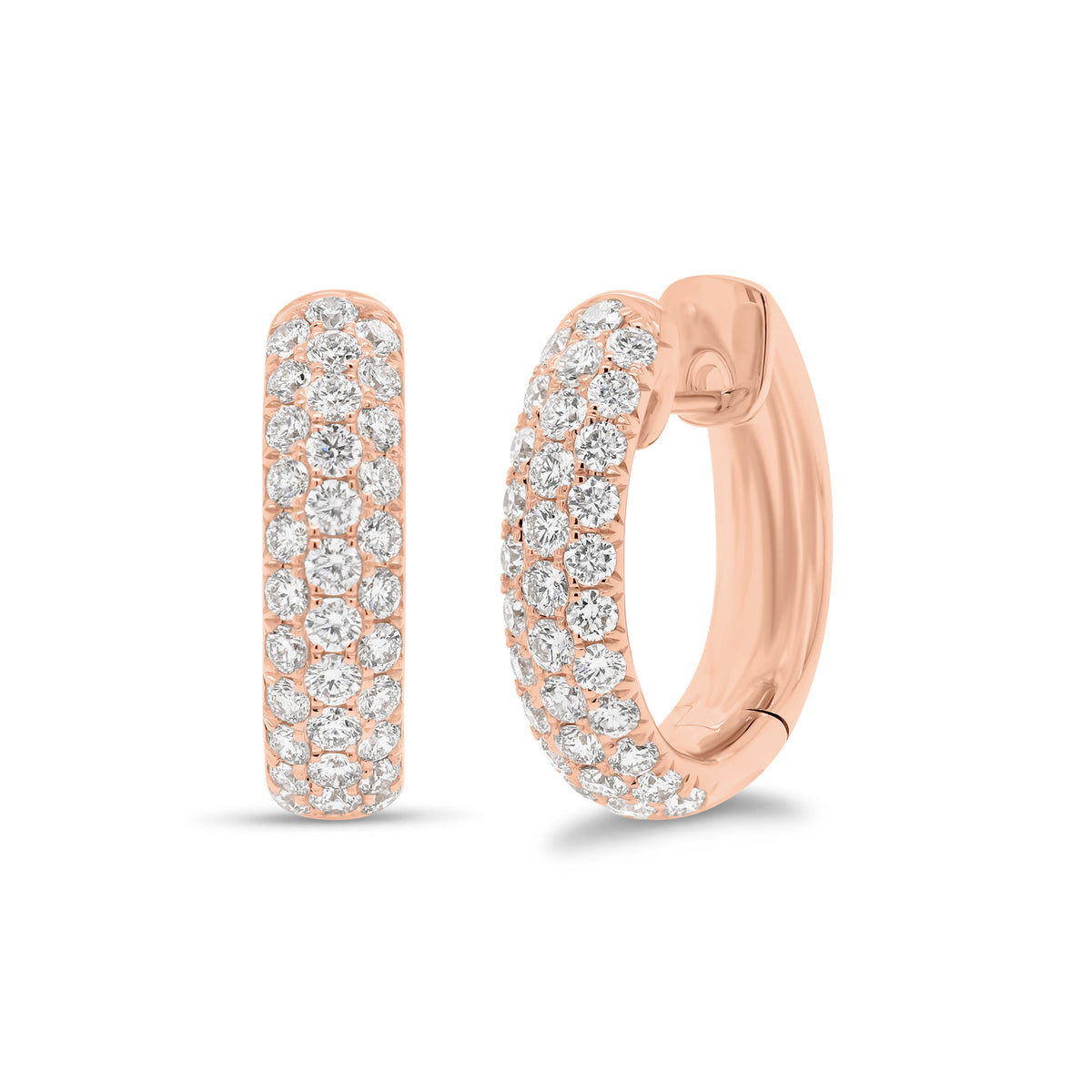 Pave Diamond Chubby Huggie Earrings - 14K gold weighing 6.65 grams  - 66 round diamonds totaling 1.78 carats
