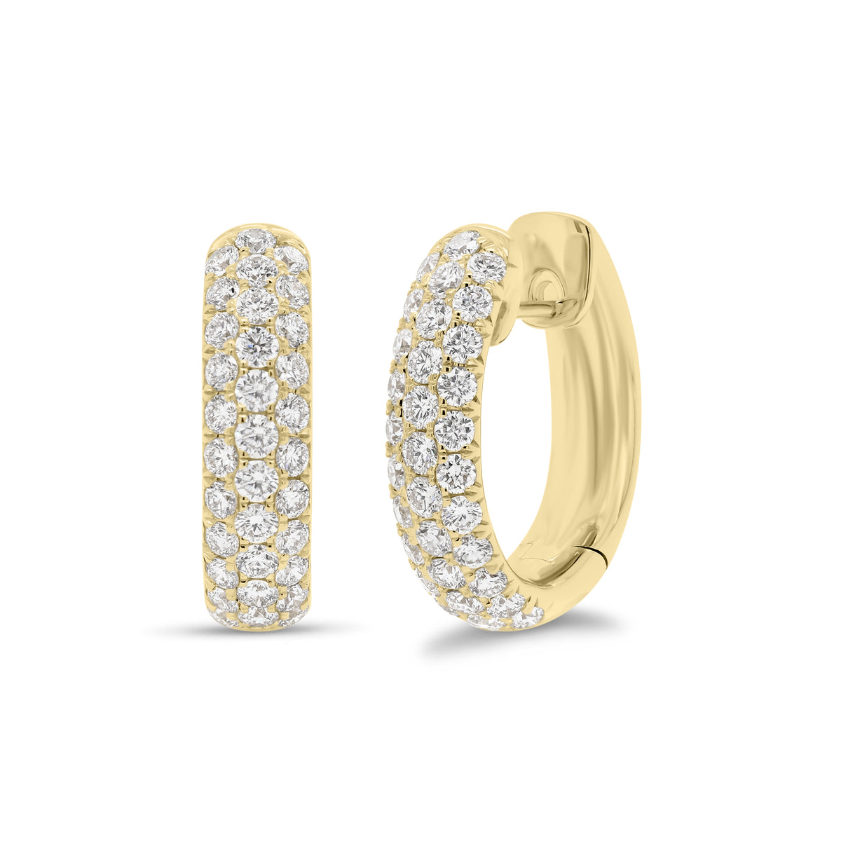 Pave Diamond Chubby Huggie Earrings - 14K gold weighing 6.65 grams  - 66 round diamonds totaling 1.78 carats