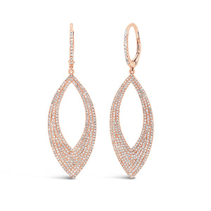 Diamond Marquise Dangle Earrings  -14K gold weighing 5.9 grams  -604 round diamonds totaling 1.62 carats