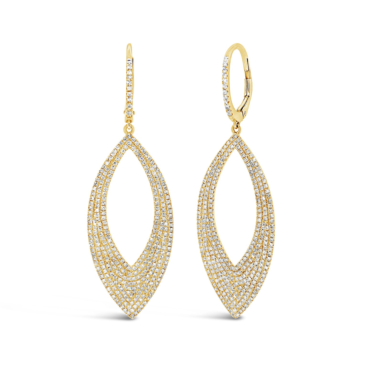 Diamond Marquise Dangle Earrings  -14K gold weighing 5.9 grams  -604 round diamonds totaling 1.62 carats
