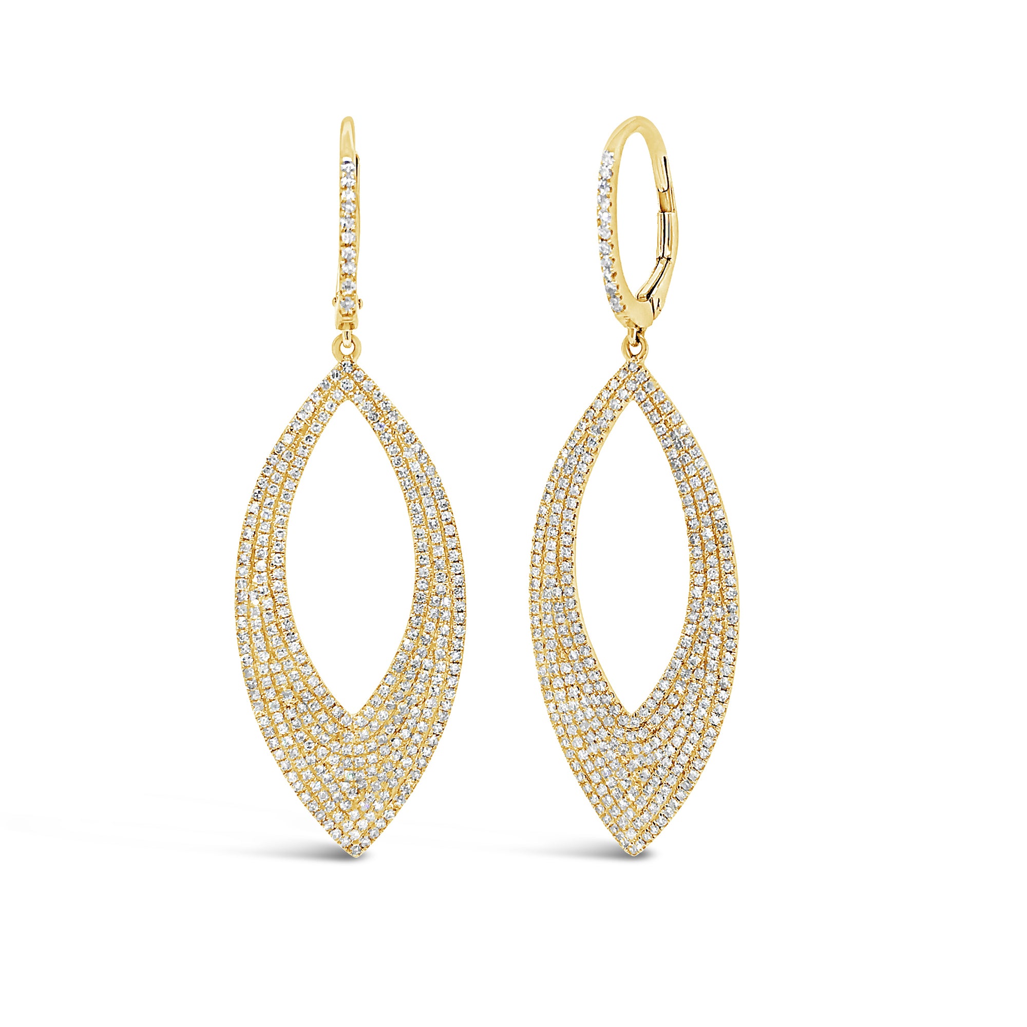 Diamond Marquise Dangle Earrings  -14K gold weighing 5.9 grams  -604 round diamonds totaling 1.62 carats