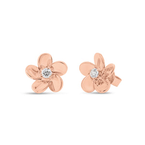  Diamond & gold blossom stud earrings- 14K gold  - 0.17 cts round diamonds