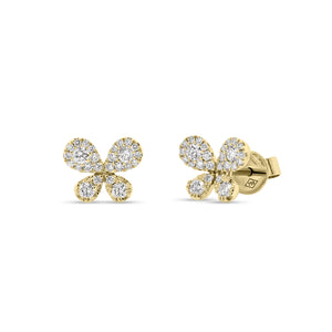 Diamond butterfly stud earrings - 18K gold weighing 1.83 grams  - 52 round diamonds totaling 0.37 carats