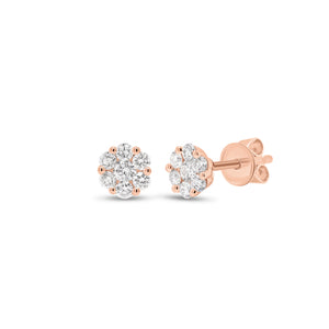 0.33 ct Diamond Cluster Stud Earrings - 18K rose gold weighing 1.07 grams - 14 round diamonds weighing 0.33 carats