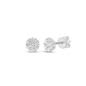 0.33 ct Diamond Cluster Stud Earrings - 18K white gold weighing 1.07 grams  - 14 round diamonds weighing 0.33 carats