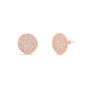 Diamond Button Stud Earrings with Beaded Gold - 14K rose gold weighing 1.65 grams - 126 round diamonds totaling 0.33 carats