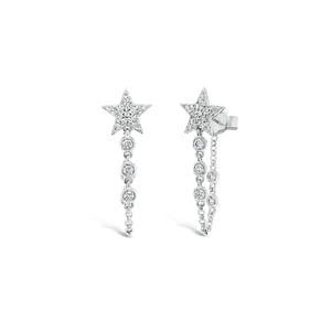 Diamond Star Chain Link Earrings - 14K white gold weighing 1.89 grams - 10 round diamonds totaling 0.16 carats - 52 pave diamonds totaling 0.11 carats