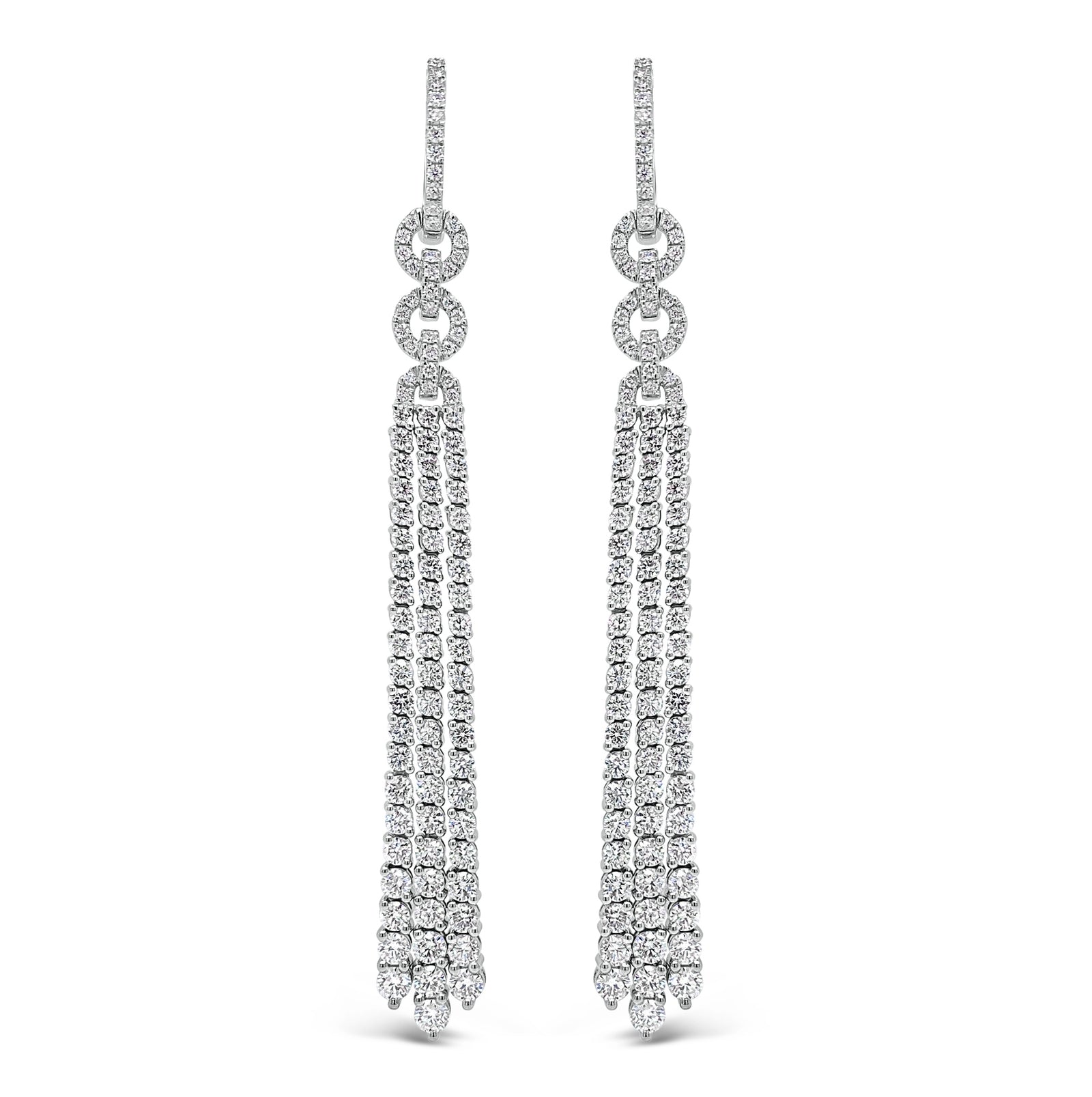 Diamond Double Link Tassel Earrings  - 18K gold weighing 15.87 grams  - 206 round diamonds totaling 4.41 carats