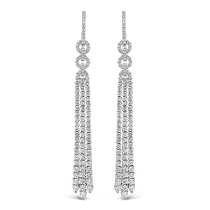 Diamond Double Link Tassel Earrings  - 18K gold weighing 15.87 grams  - 206 round diamonds totaling 4.41 carats