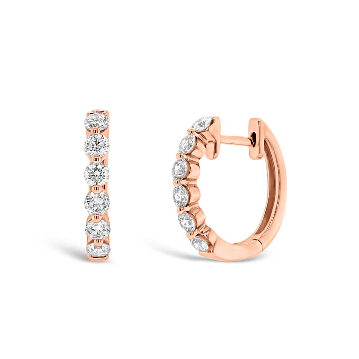 Diamond single-prong set huggie earrings - 18K gold weighing 3.01 grams - 12 round diamonds totaling 0.78 carats