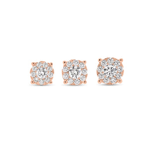 1.02 ct round diamond cluster earrings - 18K rose gold weighing 1.88 grams - 2 round diamonds totaling 0.51 carats - 18 round diamonds totaling 0.51 carats